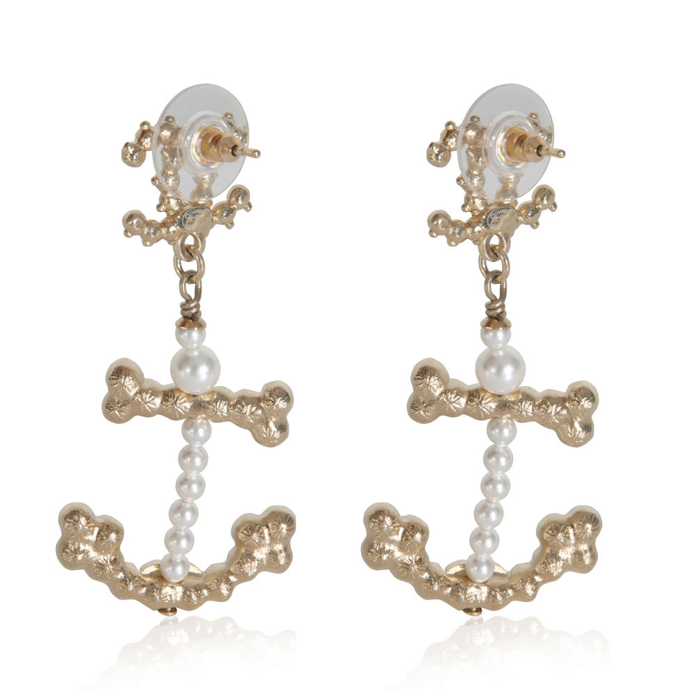 Chanel Gold-Plated  2018 Faux Pearl Anchor Earrings - Picture 2 of 5